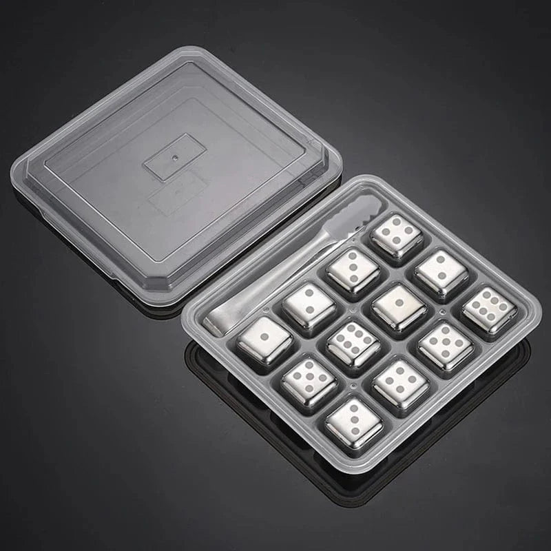 12 genanvendelige isterninger af rustfrit stål til leg.