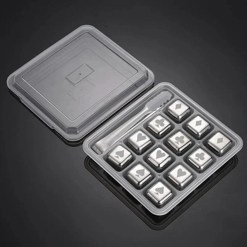 12 genanvendelige Poker Dice-isterninger i rustfrit stål