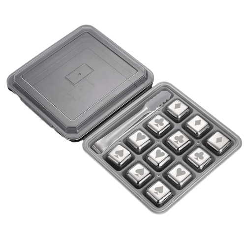 12 genanvendelige Poker Dice-isterninger i rustfrit stål