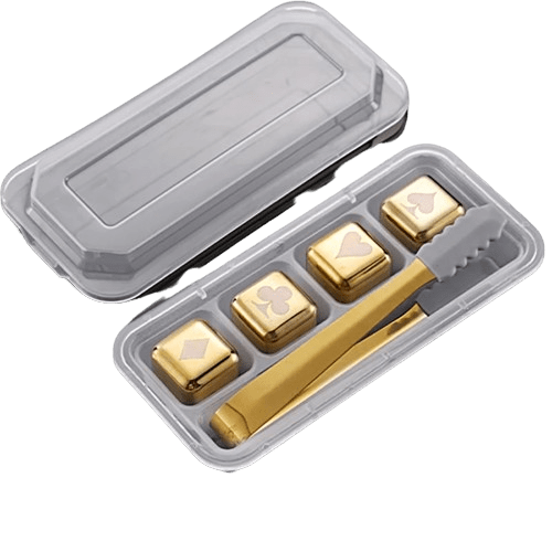 4 genanvendelige gyldne isterninger i rustfrit stål Poker dice