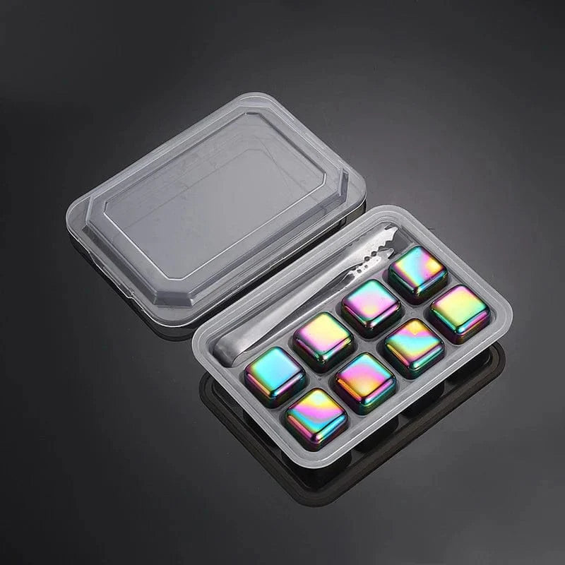 8 genanvendelige Rainbow Dice-isterninger i rustfrit stål