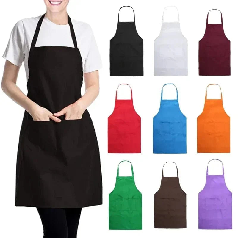 Justerbart madlavningsforklæde Unisex Household Solid Color Chef Waiter Barbecue Hairdresser Adult Pocket Apron Kitchen Supplies Tool