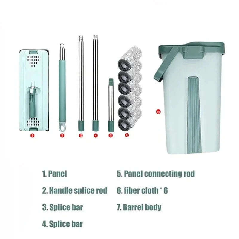 Flad moppe med spand til hænder-fri rengøring af mikrofiber våd/tør til laminatgulv