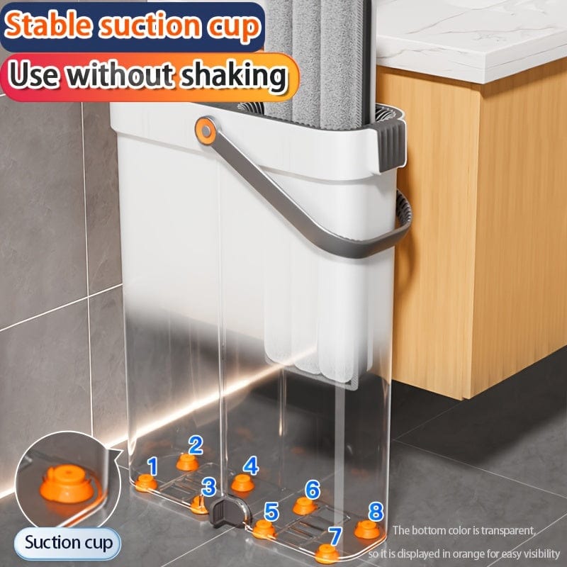 Moppe med håndfri opvredet spand og regnbueskraber - Multifunktionel rengøring til de vigtigste rum - Slidstærke materialer 【33cm】1 moppe + 1 moppespand + 2 mopper