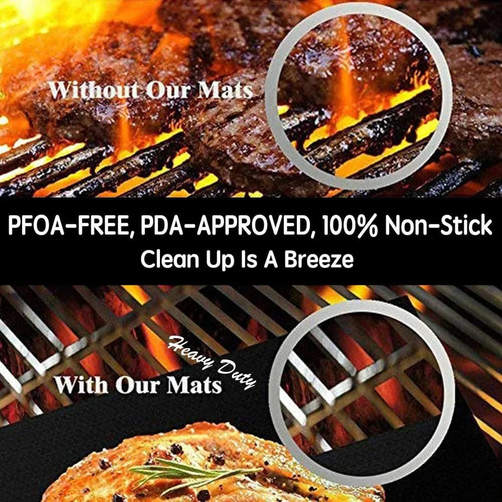 BBQ Grill Mat Barbecue Outdoor Baking Non-stick Pad Reusable Cooking Plate 40 * 33cm for Party PTFE Grill Mat Accessories Black