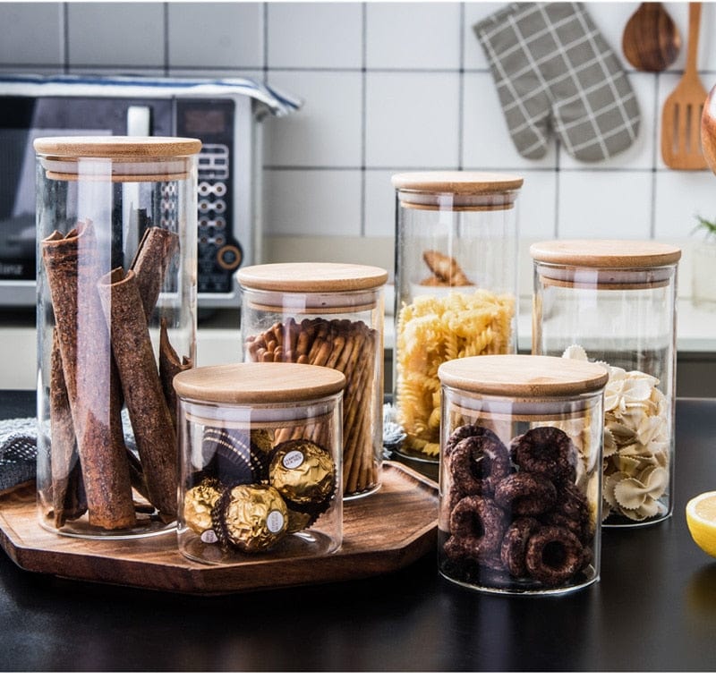 Glaskrukker med bambuslåg