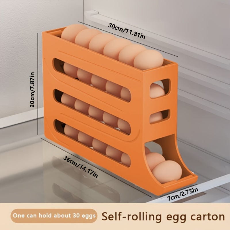 Automatisk æggeopbevaringsboks i polypropylen - æggeorganisator til køleskabet (30 æg) Orange