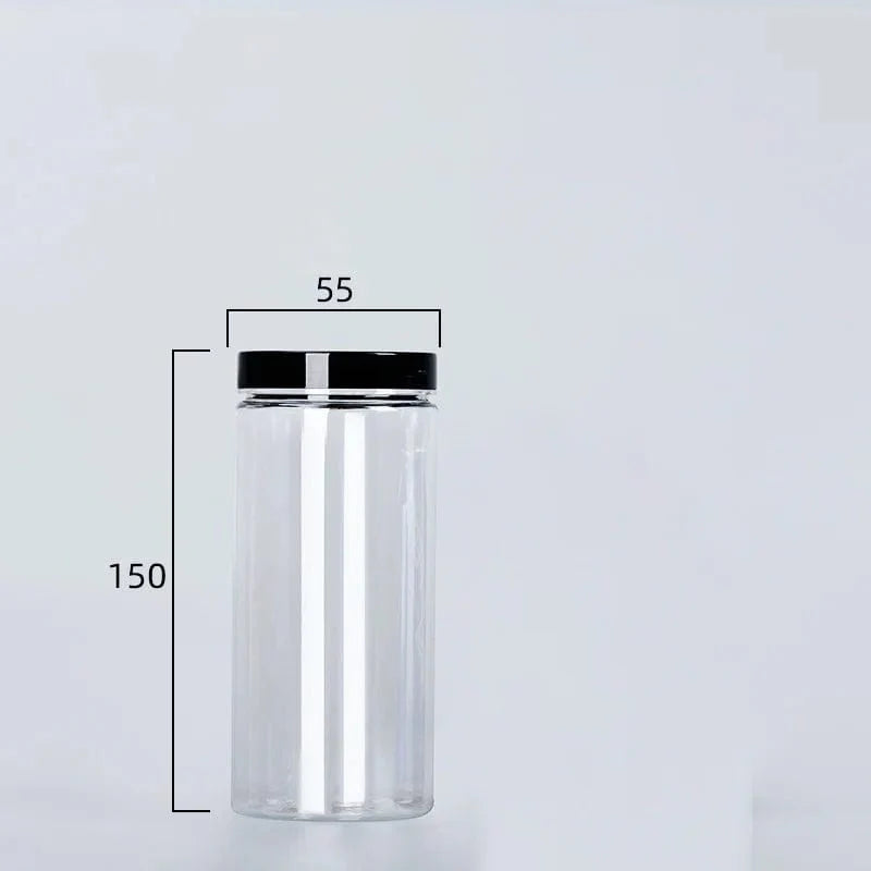 Cirkulær opbevaringsflaske med sort låg 310 ml