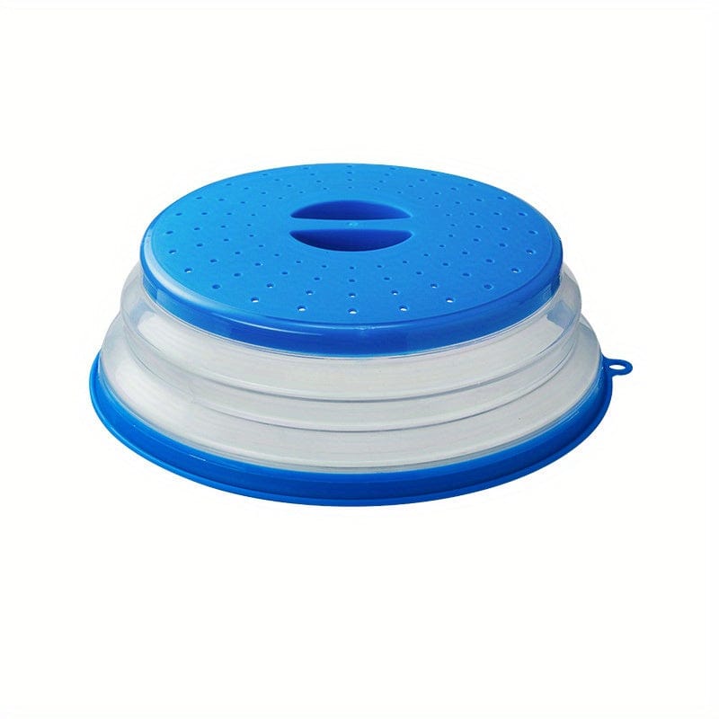 Sammenklappeligt, rundt, ventileret mikrobølgedæksel med håndtag, vaskbart madfilter, blå A Køkkenredskab