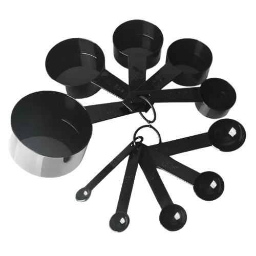 Måleskeer og -bægre fra 1 til 250 g