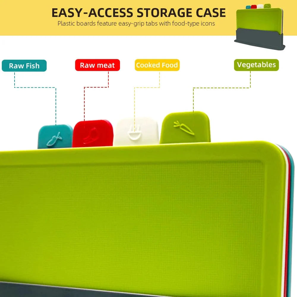 Skærebrætter med holder 4 stk. sæt til køkkenet Antibakteriel plastikskæreblok Plastik, der tåler opvaskemaskine Juleblå