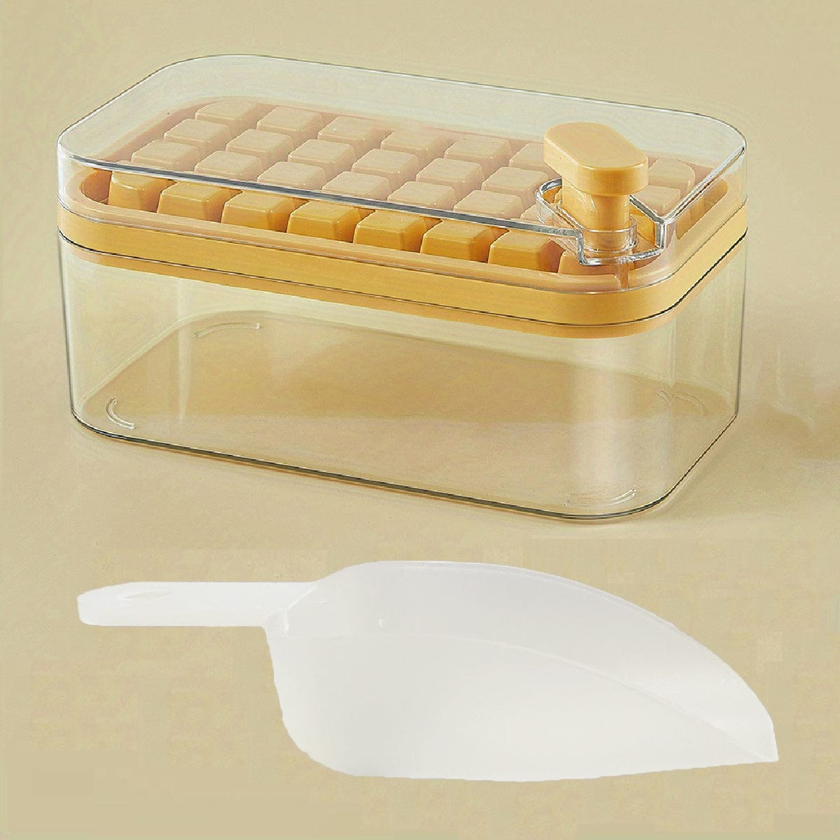 Sæt med 2 isterningebakker - 64 bakker - med låg og opbevaringsbeholder - PP i fødevarekvalitet Tangerine / 32 Single Layer With Ice Shovel