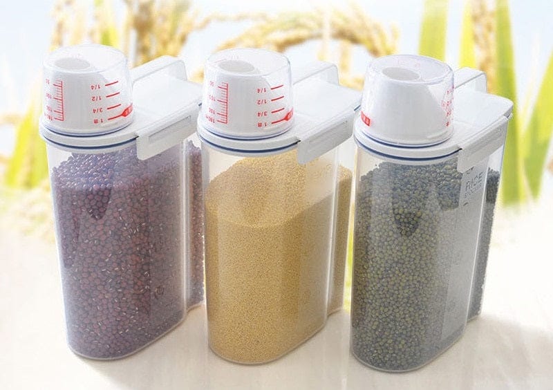 Sæt med 3 madopbevaringsdåser med hældetud og gradueret målehane