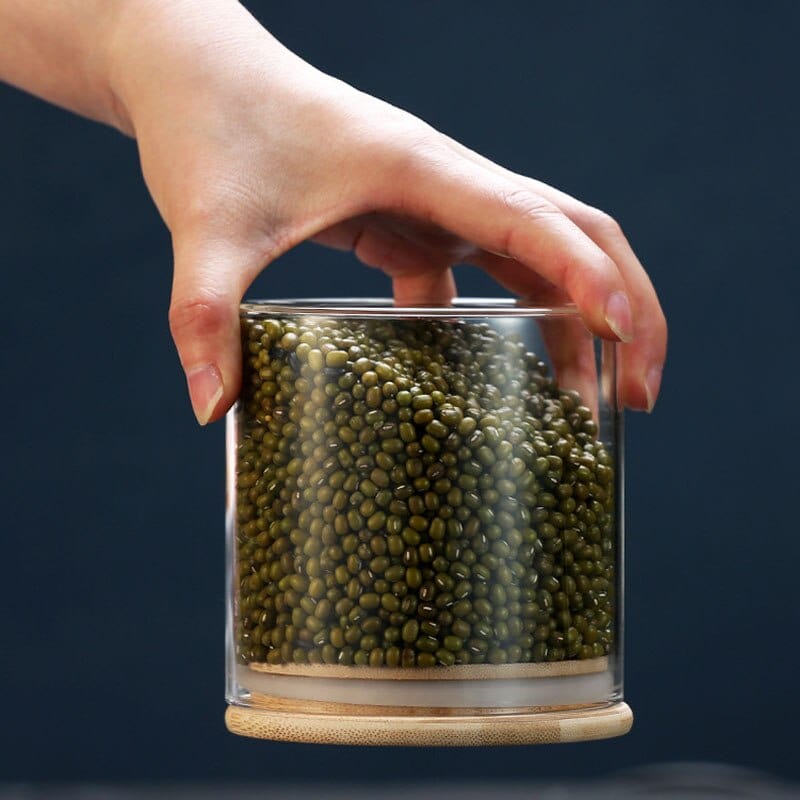 Sæt af glaskrukker med bambuslåg