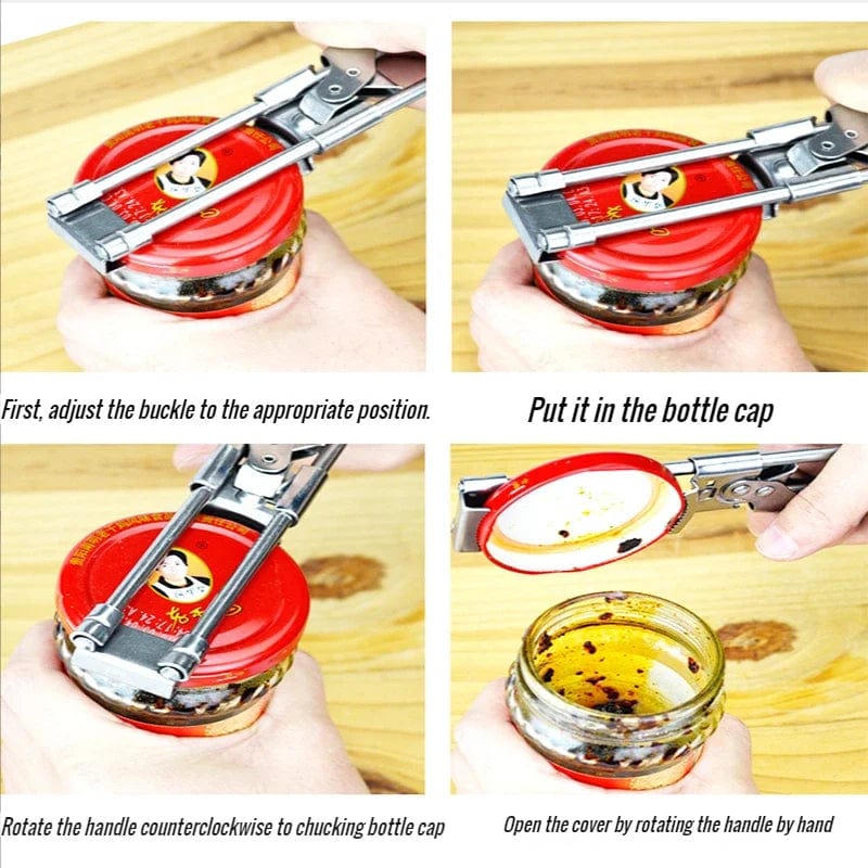 Skridsikker, justerbar oplukker i rustfrit stål - multifunktionelt køkkentilbehør til krukker og flasker