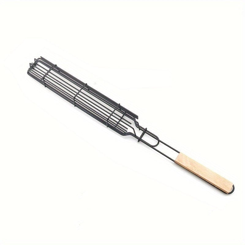 Kebabgrillkurv i non-stick rustfrit stål - Til hotdogs og pølser - Bærbar og praktisk Wood Color BBQ