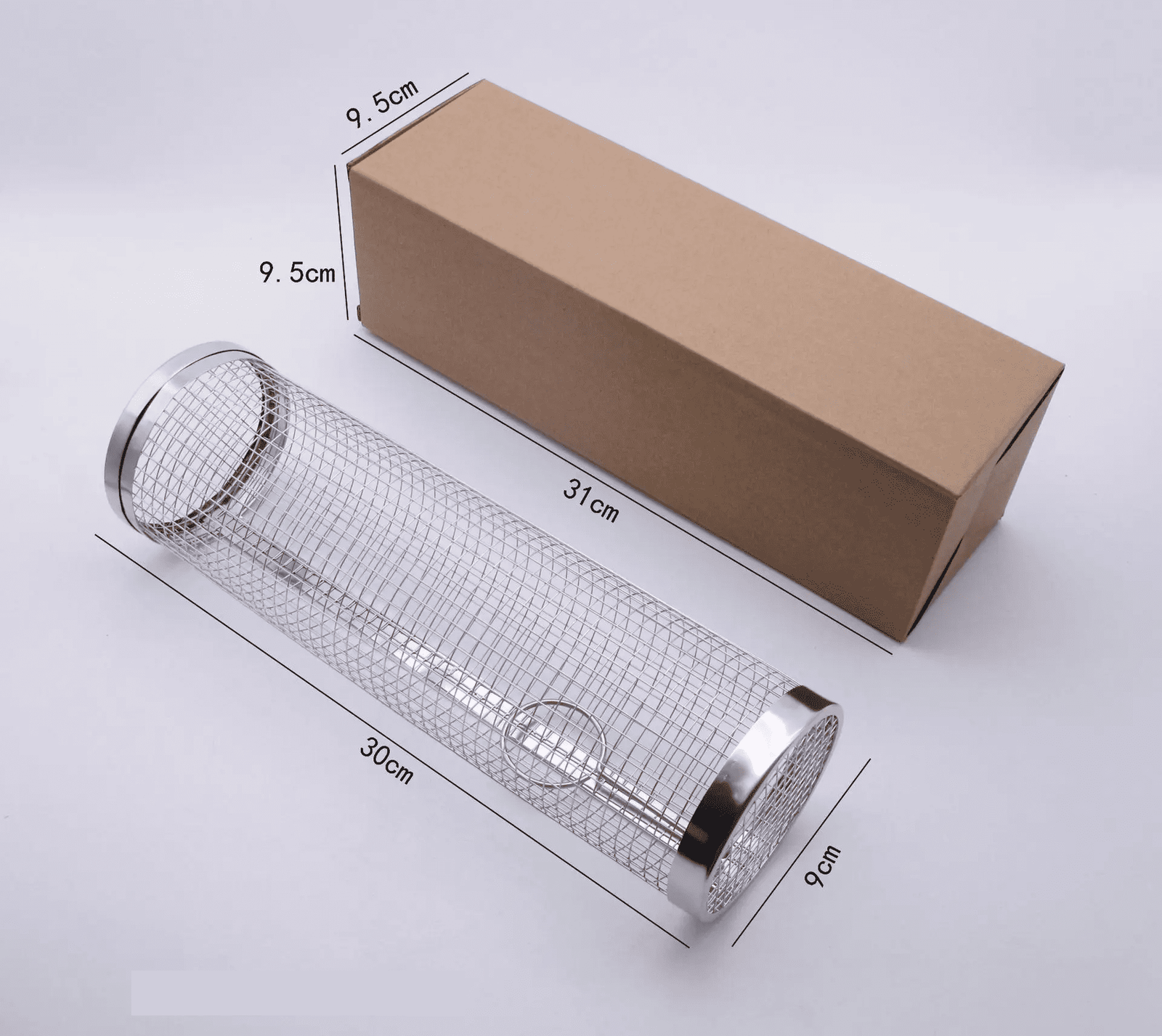 Grillkurv i rustfrit stål 1 kurv / stor (20 cm længde x 9 cm diameter)