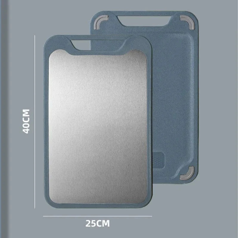 Køkkenskærebræt: Rustfrit stål og plast 2 i 1 til kød og grøntsager stor blå