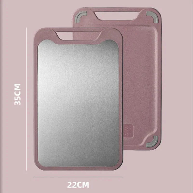 Køkkenskærebræt: Rustfrit stål og plast 2 i 1 til kød og grøntsager Lille rosa