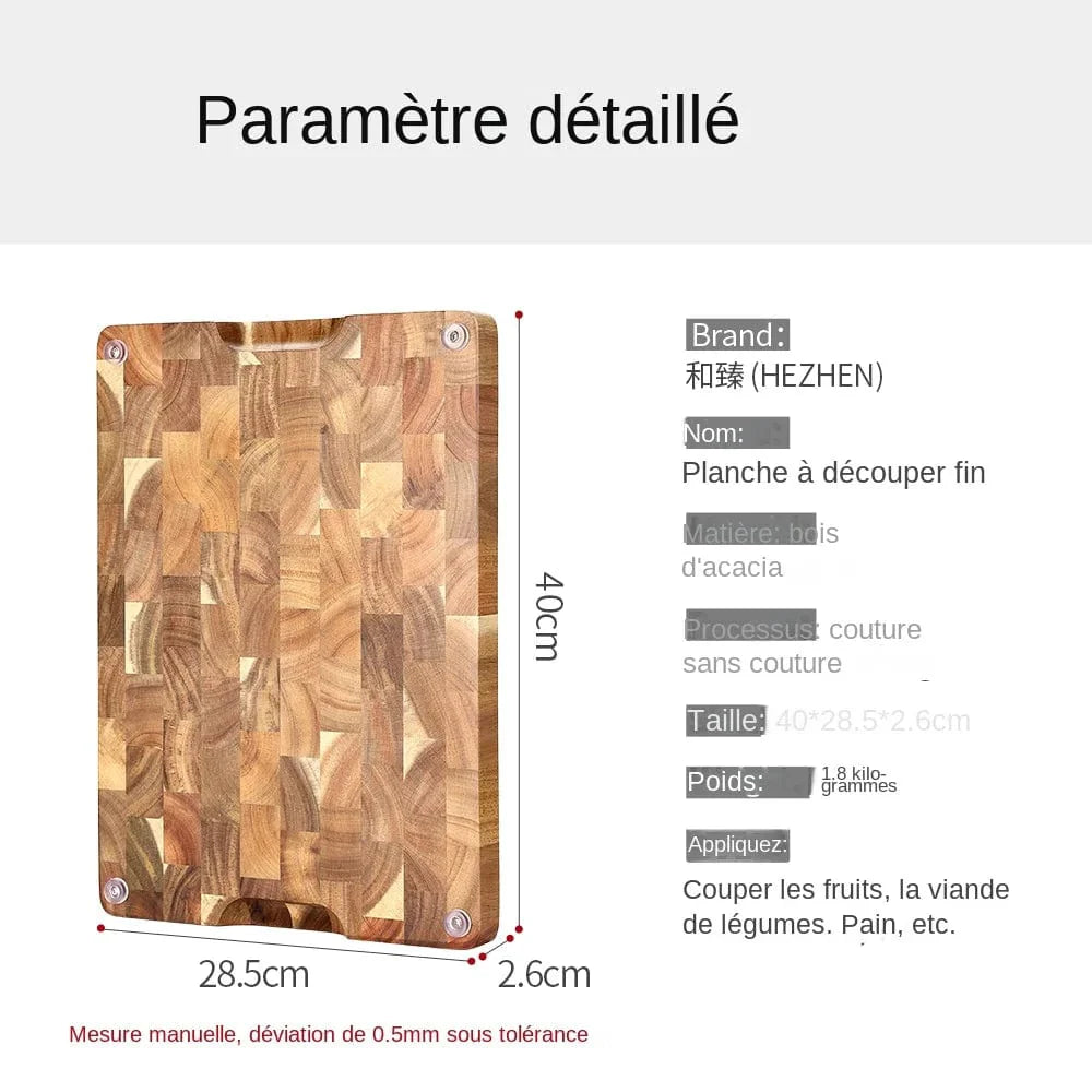 Dobbeltsidet skærebræt af førsteklasses akacietræ, drænende og fugtafvisende - Miljøvenligt køkken 400x258x26mm