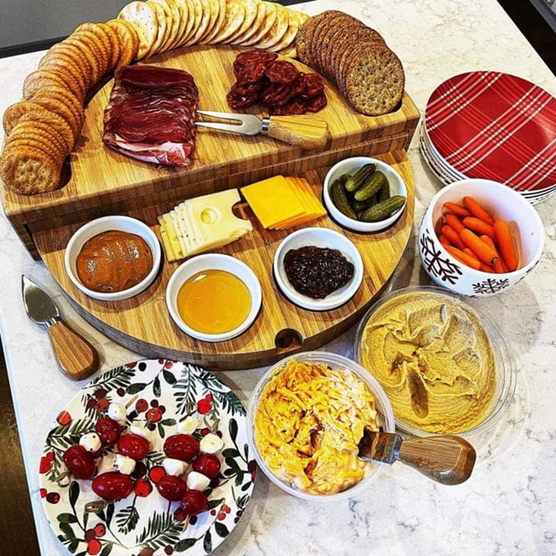 Oste- og charcuteribakke i bambus med integreret skuffe