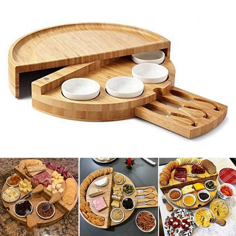 Oste- og charcuteribakke i bambus med integreret skuffe