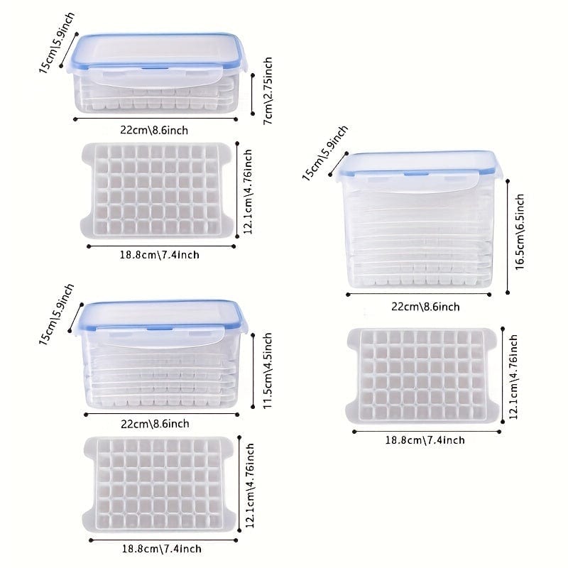 Isterningebakke med låg og bakke, sæt med 3/5/8, 54 hulrum pr. bakke, til drinks, whisky, cocktails
