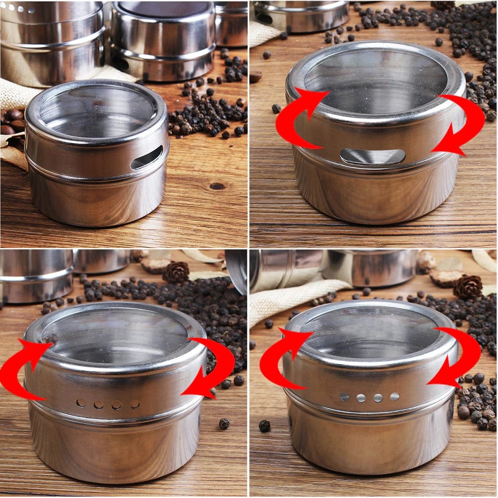 Opbevaringsglas i metal til krydderier og formalede fødevarer