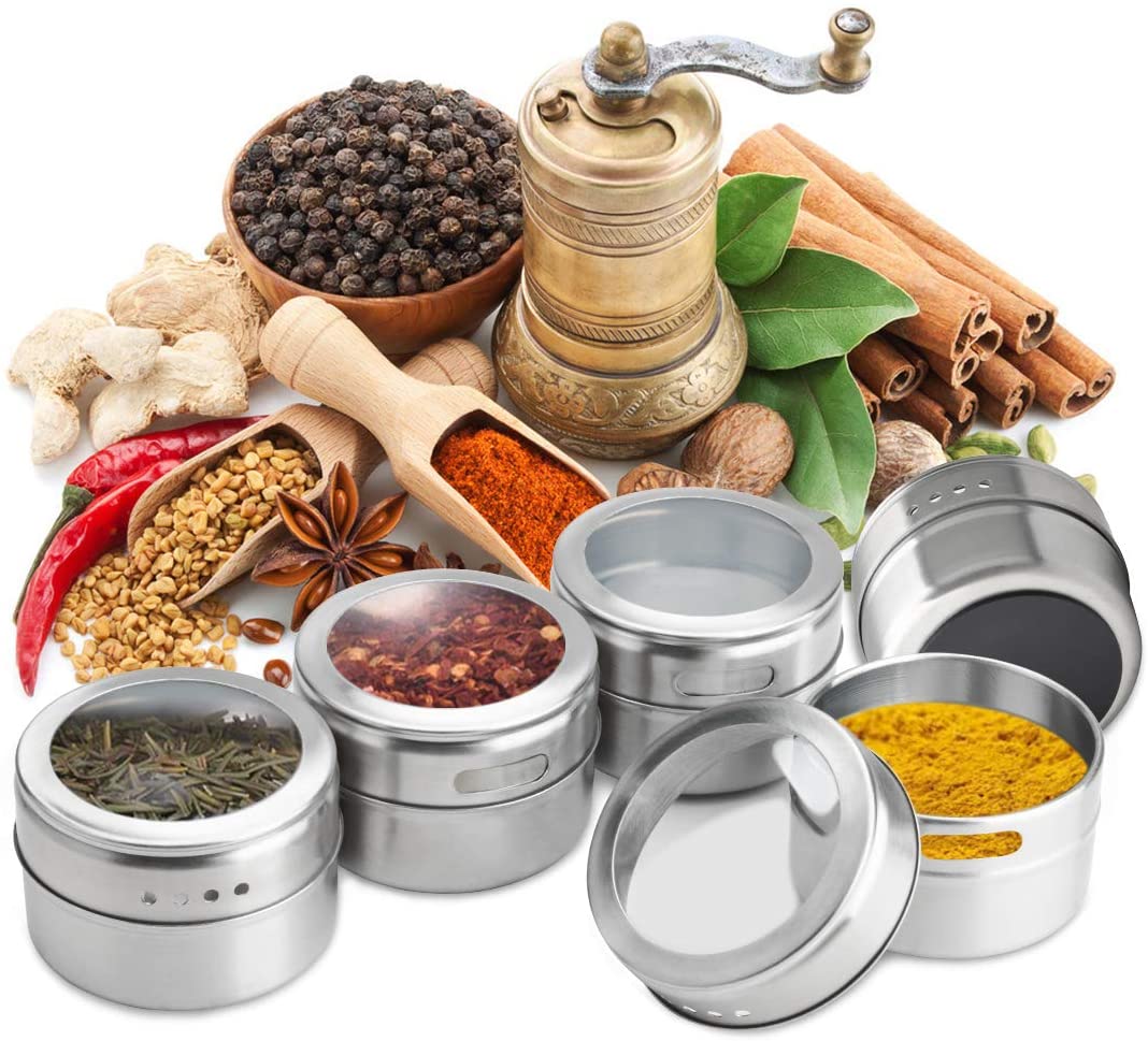 Opbevaringsglas i metal til krydderier og formalede fødevarer