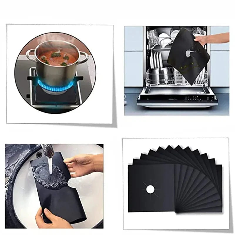 Gaskomfurbeskytter 2-8 stk. i sort glasfiber - Genanvendelig madlavningsmåtte - Køkkentilbehør - Størrelse 270 x 270 mm