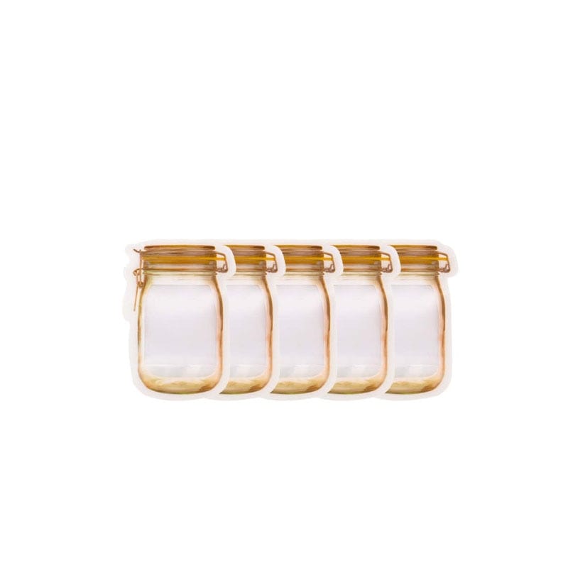 Genanvendelige krukkeformede poser til opbevaring af fødevarer 5 x 150 ml poser