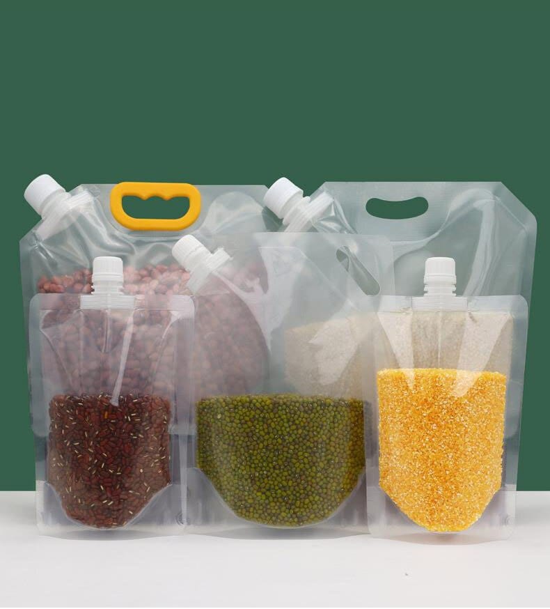 Konserveringsposer med håndtag og genlukkelig skænkeprop