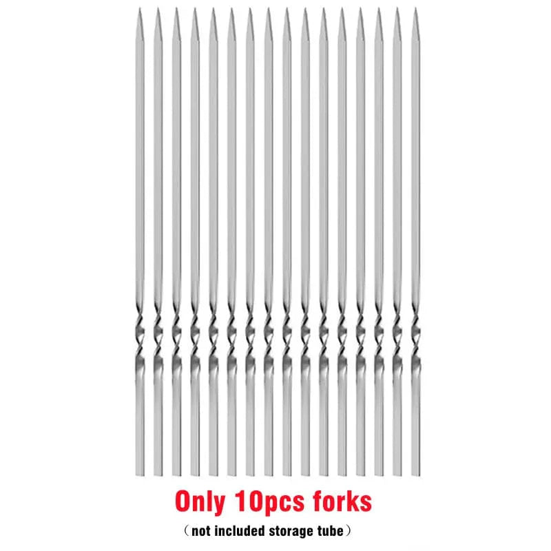Grillspyd i rustfrit stål BBQ Shish Kebab Flat Forks Storage Tube For Outdoor Camping Picnic Cooking Tools Reusable 20Pcs Only 10pcs forks