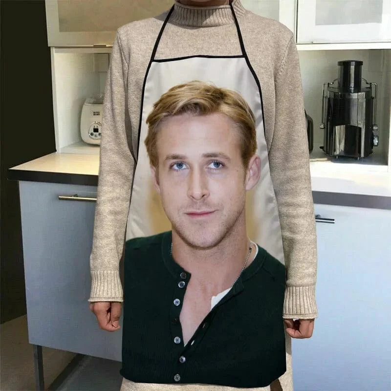 Ryan Gosling køkkenforklæde med tryk - tilbehør til kokke og tjenere - 50x75cm, Oxford-klud - SQPILLW 10 / 68x95cm