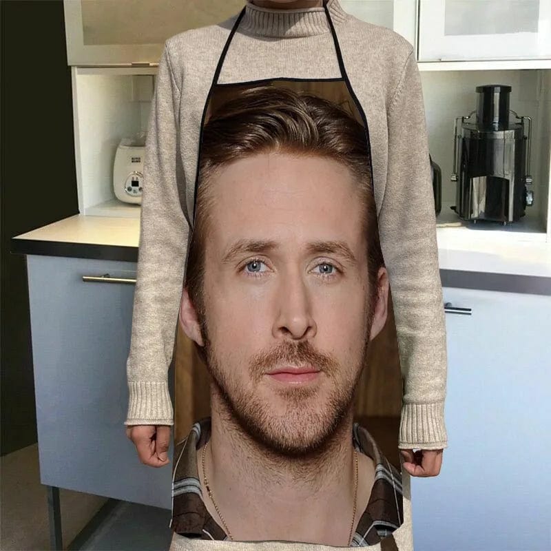 Ryan Gosling køkkenforklæde med tryk - tilbehør til kokke og tjenere - 50x75cm, Oxford-klud - SQPILLW 18 / 68x95cm