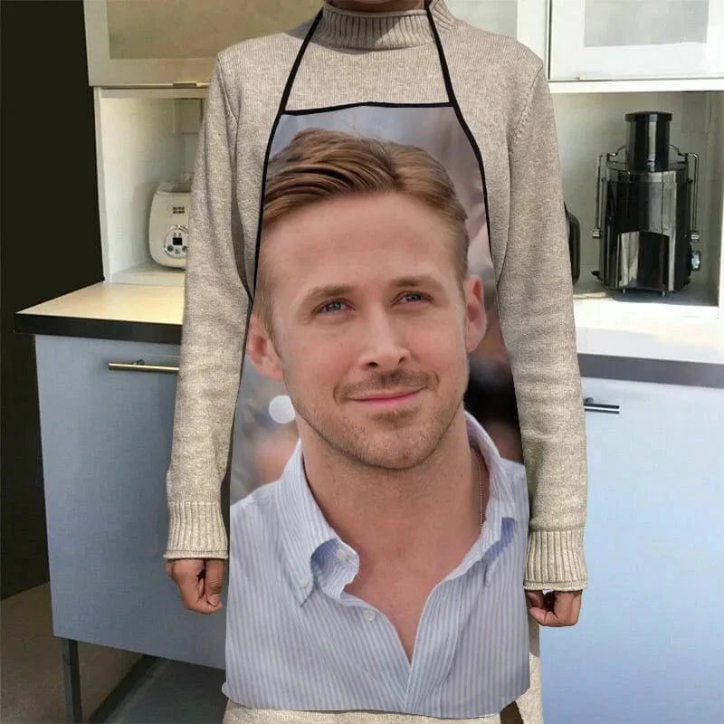Ryan Gosling køkkenforklæde med tryk - tilbehør til kokke og tjenere - 50x75cm, Oxford-klud - SQPILLW 9 / 68x95cm