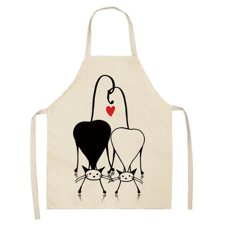 Cartoon Cat Linen Sleeveless Apron Adult 55x68cm Chats en Coeur / Adult 55x68cm