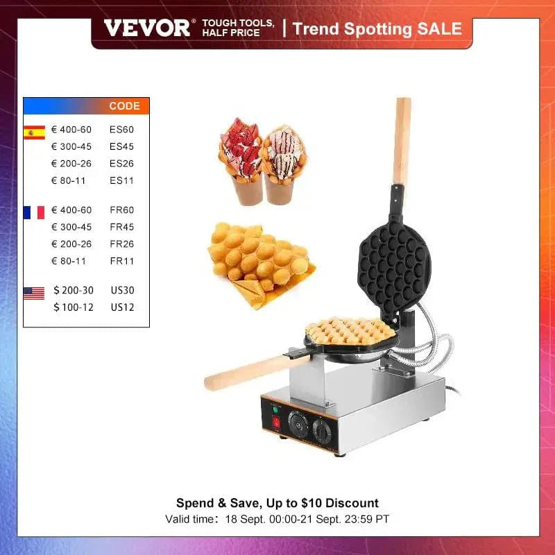 VEVOR Egg Bubble Electric Waffle Maker Nonstick Waffle Making Machine Home Appliance Waffle Makers Baking Snack Waffles Waffle Irons United States