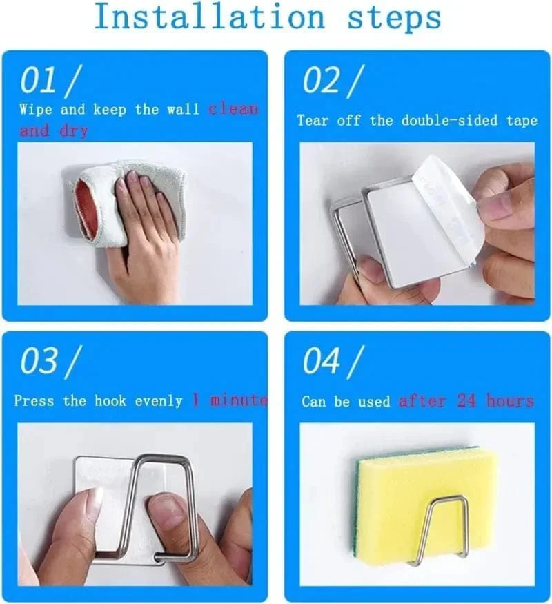 1-6 stk. køkkenvaskesvampeholder i rustfrit stål Selvklæbende afløbstørrerhylde Husholdningsvægkroge Opbevaringsorganizer