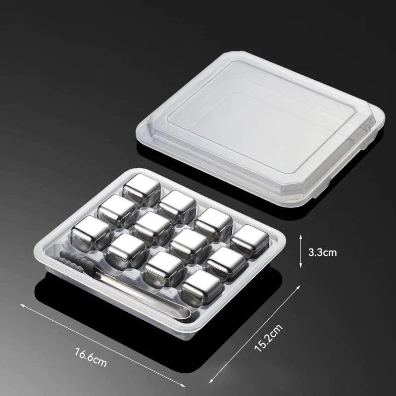 12 genanvendelige isterninger af rustfrit stål i form af spilleterninger