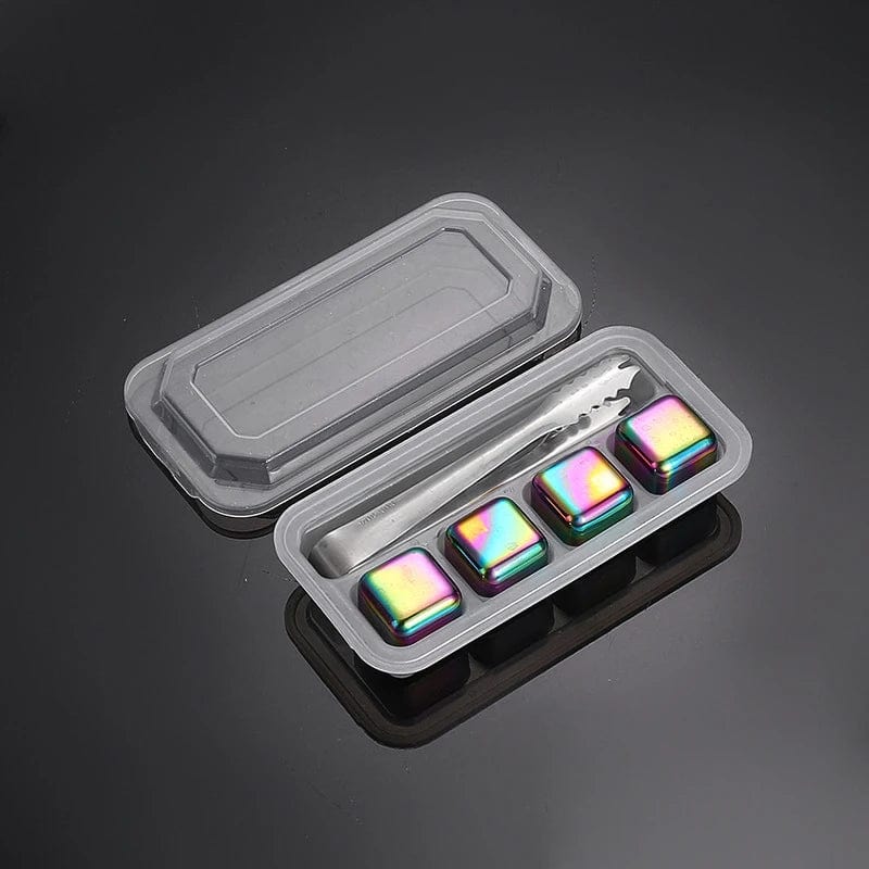 4 Rainbow Dice genanvendelige isterninger i rustfrit stål