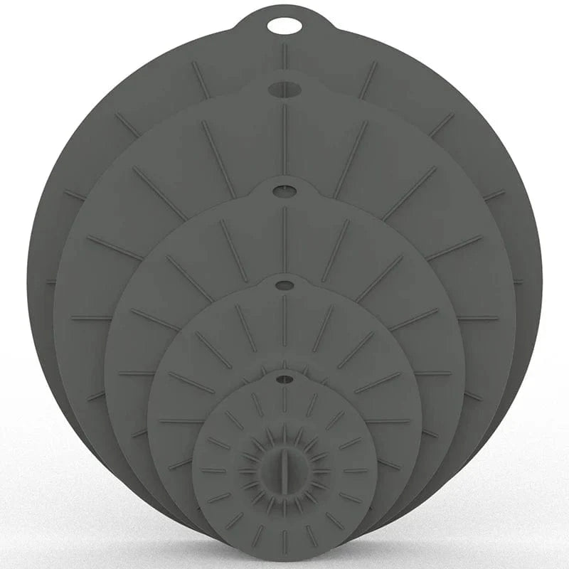 5 genanvendelige silikone-madovertræk til skåle og gryder 5 stk. grå