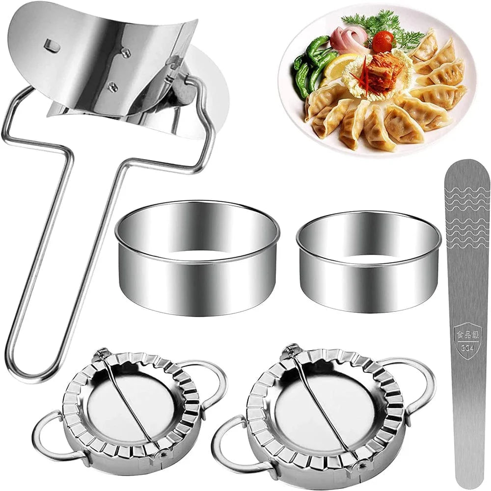 5stk/sæt Dumplingform rustfrit stål kinesisk Shuijiao Maker Empanadas Metal Dough Pressing Tool Pastry Kitchen Accessories