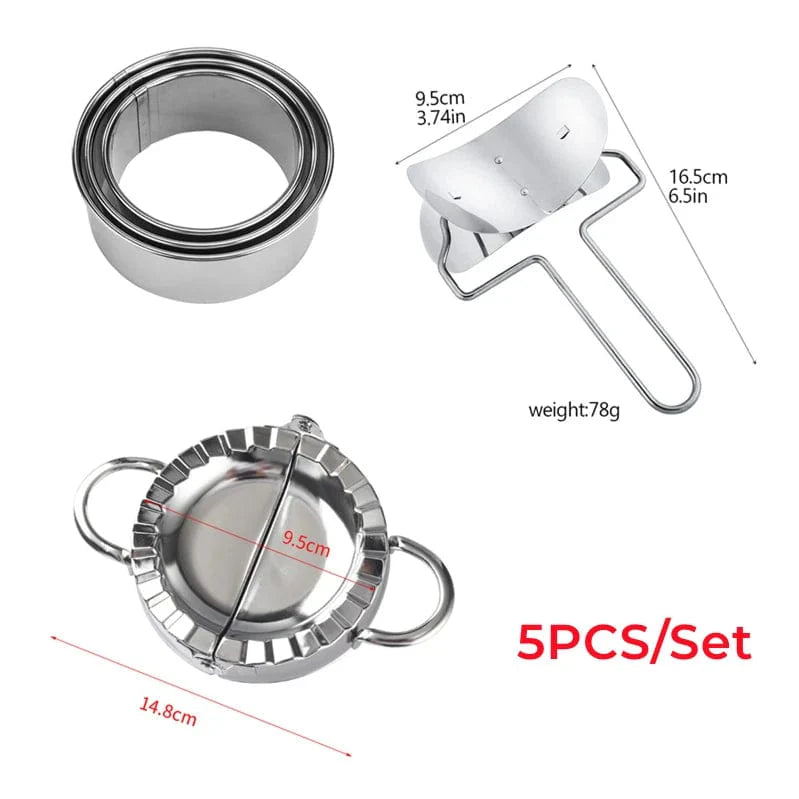 5stk/sæt dumplingform rustfrit stål kinesisk Shuijiao Maker Empanadas Metal Dough Pressing Tool Pastry Kitchen Accessories dumplingformsæt