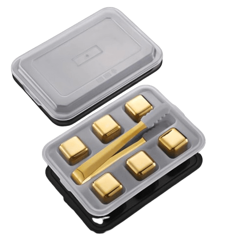 6 genanvendelige gyldne isterninger i rustfrit stål