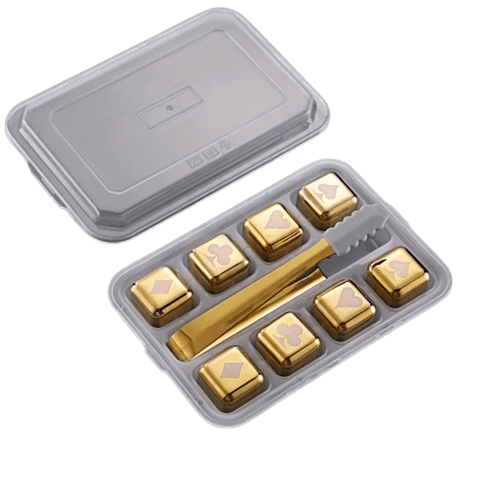 8 genanvendelige gyldne poker-isterninger i rustfrit stål