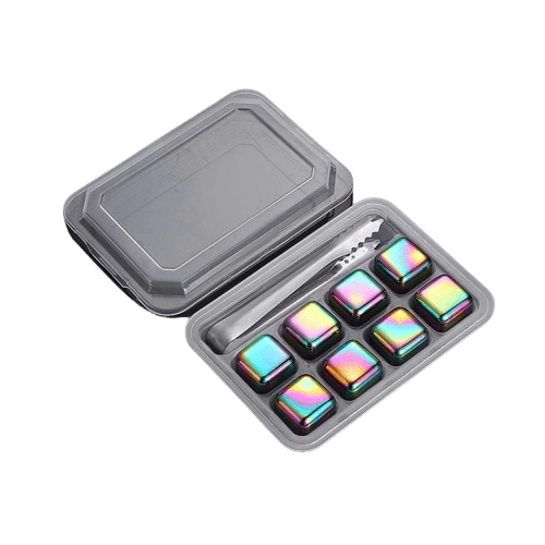 8 genanvendelige Rainbow Dice-isterninger i rustfrit stål