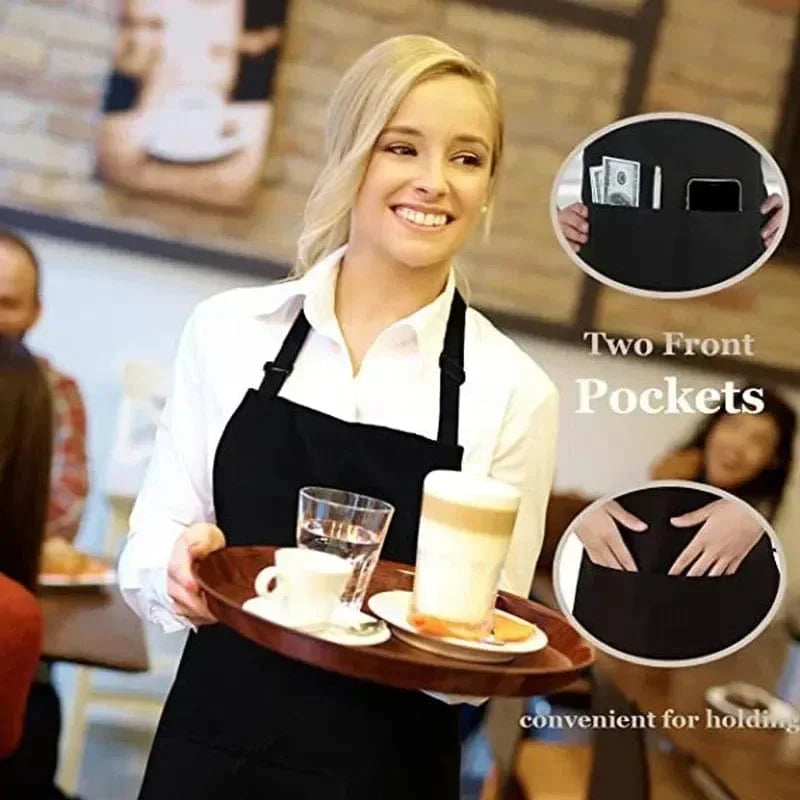 Justerbart madlavningsforklæde Unisex Household Solid Color Chef Waiter Barbecue Hairdresser Adult Pocket Apron Kitchen Supplies Tool
