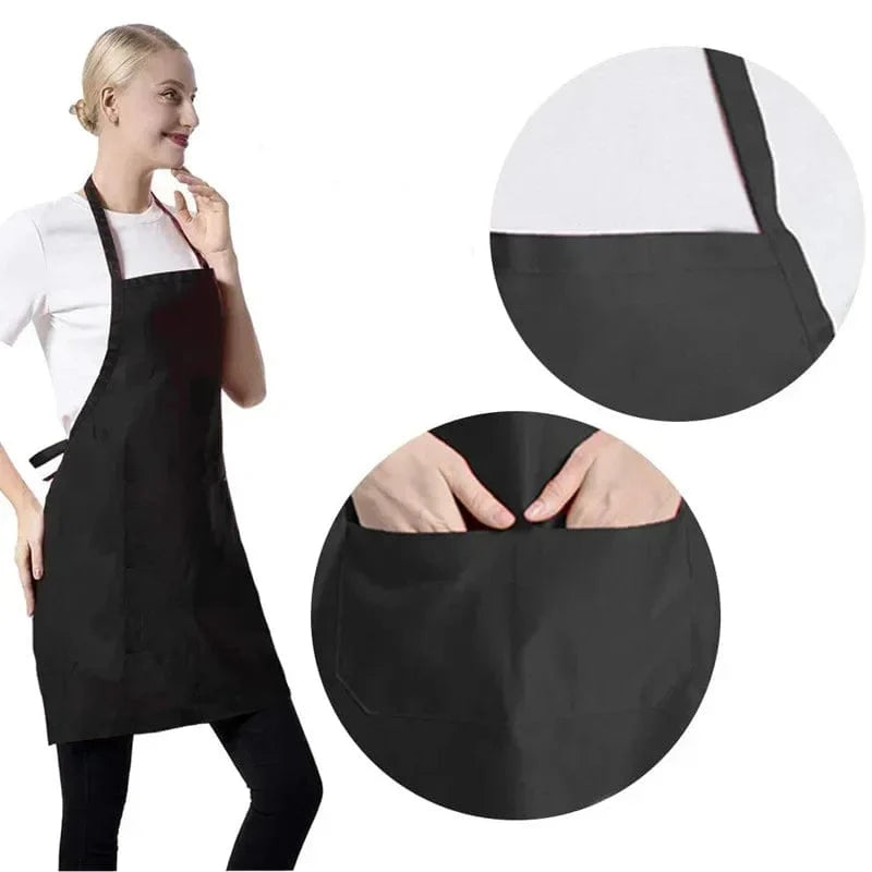Justerbart madlavningsforklæde Unisex Household Solid Color Chef Waiter Barbecue Hairdresser Adult Pocket Apron Kitchen Supplies Tool