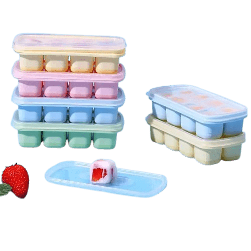 Silikone-isterningebakke med 8 rum og låg